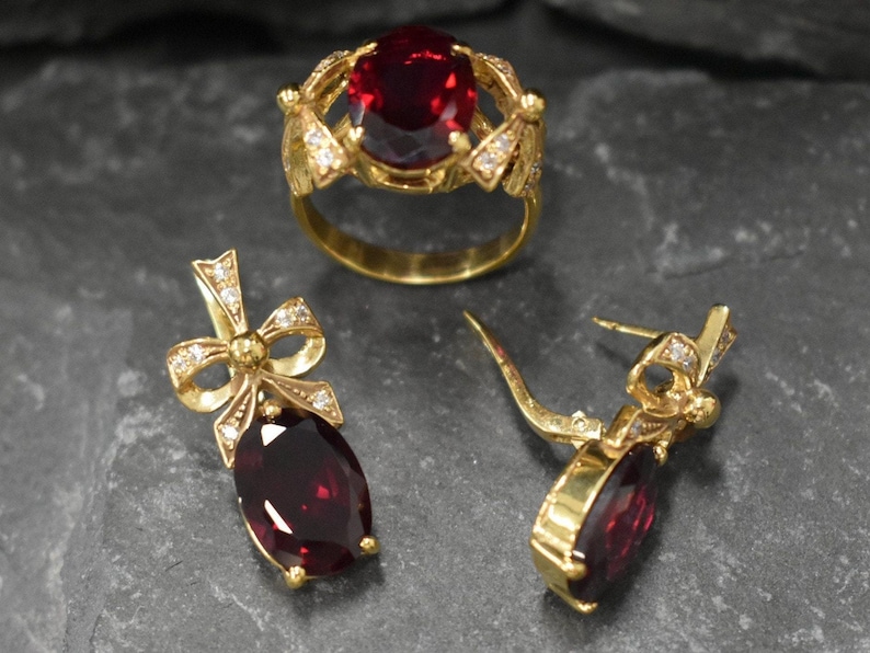 Gold Ruby Ring, Ruby Ring, Created Ruby, Gold Ribbon Ring, Vintage Ruby Ring, Red Diamond Ring, Ribbon Ring, Victorian Ring, 925 Silver Ring image 8