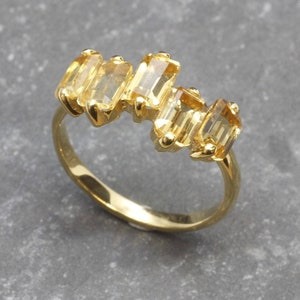 Gold Citrine Band, Emerald Cut Ring, Natural Citrine, Baguette Band, Half Eternity Band, November Birthstone, Yellow Ring, Vermeil Ring