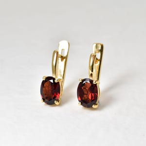 Gold Garnet Earrings, Natural Garnet, January Birthstone, Gold Solitaire Earrings, Red Diamond Earrings, Garnet Earrings, Vermeil Earrings