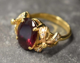 Gold Ruby Ring, Ruby Ring, Created Ruby, Gold Ribbon Ring, Vintage Ruby Ring, Red Diamond Ring, Ribbon Ring, Victorian Ring, 925 Silver Ring