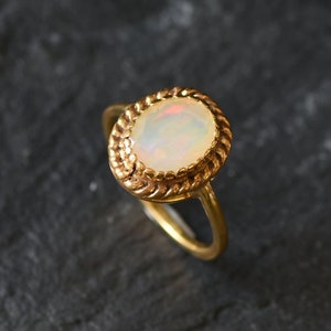Gold Opal Ring, Ethiopian Opal Ring, October Birthstone, Victorian Ring, Fire Opal Ring, Rainbow Opal Ring, Genuine Opal Ring, Gold Vermeil image 3