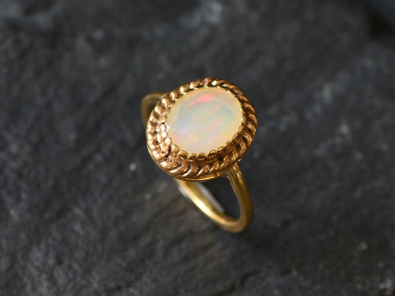 Gold Opal Ring, Ethiopian Opal Ring, October Birthstone, Victorian Ring, Fire Opal Ring, Rainbow Opal Ring, Genuine Opal Ring, Gold Vermeil image 3