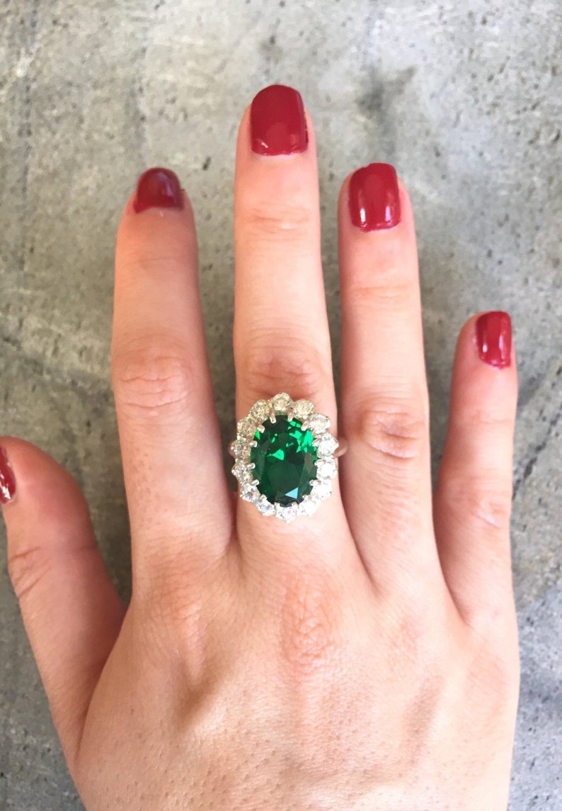 Gold Emerald Ring Princess Diana Ring Created Emerald | Etsy