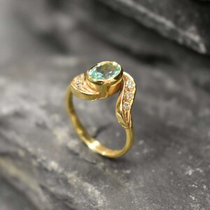 Gold Aquamarine Ring, Created Aquamarine, Blue Diamond Ring, Gold Vintage Ring, Aqua Gold Ring, Aquamarine Ring, Aqua Ring, 925 Silver Ring image 7