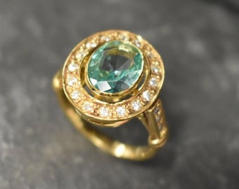 Aquamarin-Ring, Aquamarin-Ring, Gold-viktorianischer Ring, Gold-Vintage-Ring, blauer Diamant-Ring, viktorianischer Ring, Vintage-Ring, Silberring