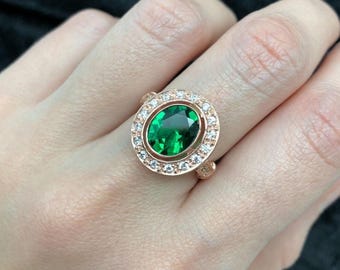 Rose Gold Emerald Ring, Pink Emerald Ring, Gold Emerald Ring, Gold Victorian Ring, Green Emerald Band, Vintage Emerald Ring, Adina Stone