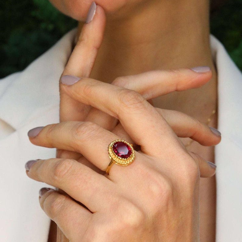 Gold Ruby Ring, Gold Victorian Ring, Created Ruby, Gold Vintage Ring, Red Ruby Ring, Gold Antique Ring, Red Diamond Ring, Gold Vermeil Ring image 9