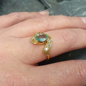 Gold Aquamarine Ring, Created Aquamarine, Blue Diamond Ring, Gold Vintage Ring, Aqua Gold Ring, Aquamarine Ring, Aqua Ring, 925 Silver Ring image 2