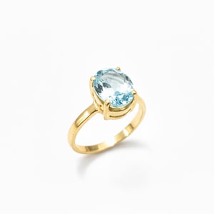 Gold Blue Topaz Ring, 3 Carat Oval Ring, Natural Blue Topaz, Vintage Ring, December Birthstone, Blue Topaz Ring, Blue Ring, Gold Vermeil image 1
