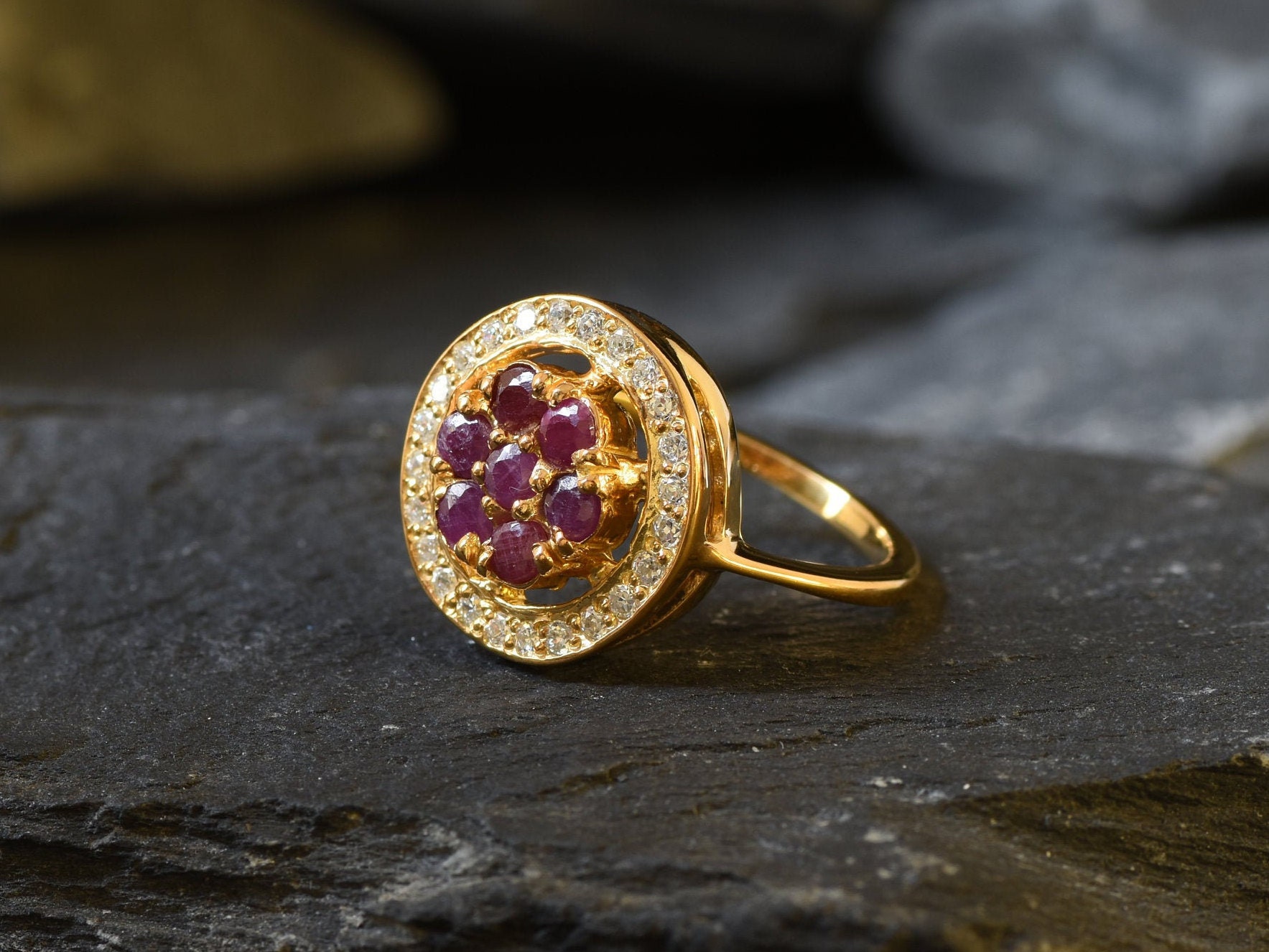 Gold Ruby Ring Natural Ruby Ring Gold Flower Ring Vintage - Etsy