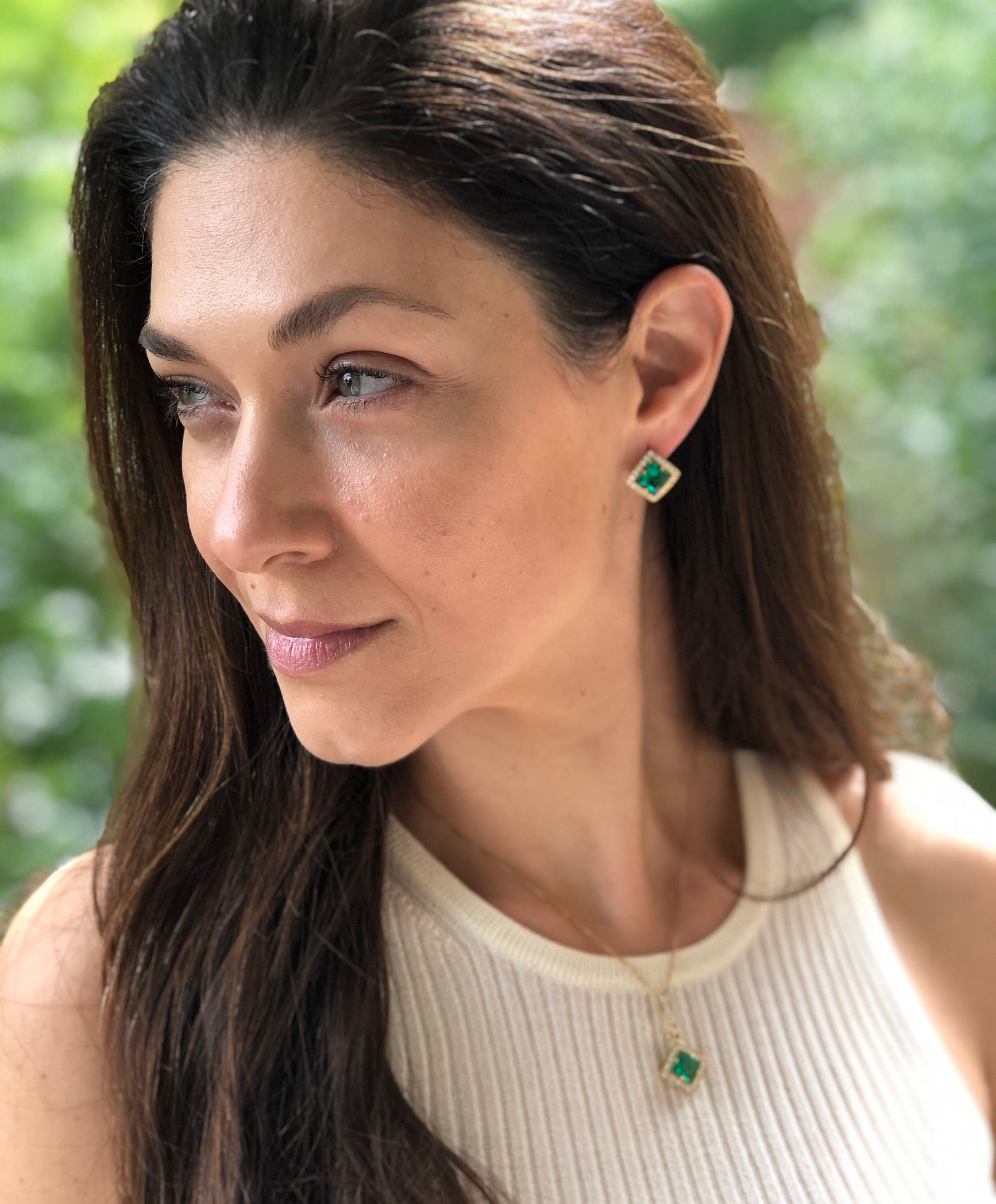 Emerald Earrings, Created Emerald, Antique Earrings, Green Earrings, V