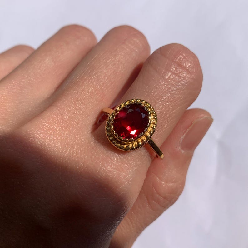 Gold Ruby Ring, Gold Victorian Ring, Created Ruby, Gold Vintage Ring, Red Ruby Ring, Gold Antique Ring, Red Diamond Ring, Gold Vermeil Ring image 2