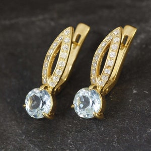 Gold Blue Topaz Earrings, Natural Blue Topaz, December Birthstone, Unique Earrings, Gold Earrings, Vintage Earrings, 18K Gold, Solid Silver
