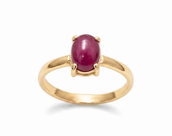 Gold Ruby Ring, Natural Ruby, 2 Carat Solitaire, Proposal Ring, July Birthstone, Simple Ruby Ring, Small Oval Ring, Gold Plated Vermeil Ring