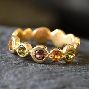Gold Tourmaline Ring, Natural Tourmaline, Gold Bubble Band, October Birthstone, Boho Ring, Vintage Ring, Gold Plated Ring, Gold Vermeil Ring