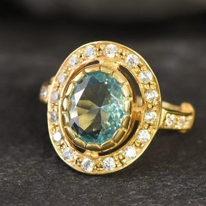 Gold Aquamarine Ring, Created Aqua Ring, Blue Diamond Ring, Vintage Ring, Statement Ring, Victorian Ring, Gold Vermeil Ring, 18K Gold Plated