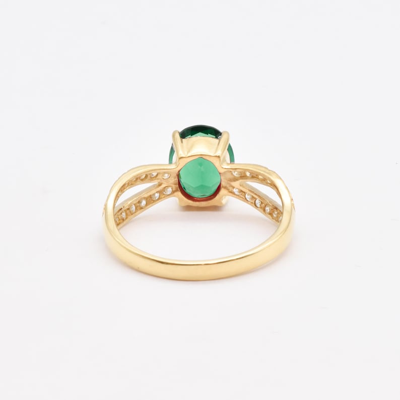 Gouden ring met smaragd, gemaakt van smaragd, gouden vintage ring, gouden verlovingsring, beloftering, groene ring, 18 kt goud vermeil, ring 3 karaat afbeelding 10