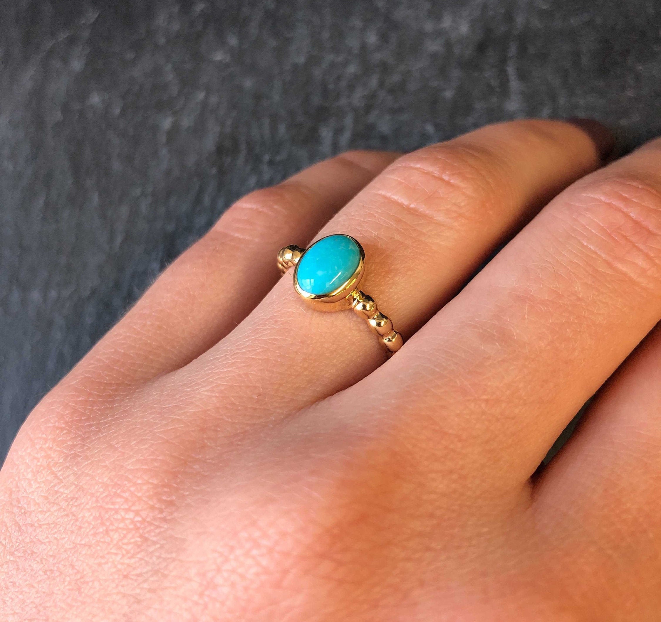 Gold Turquoise Ring Natural Turquoise Dainty Blue Ring Etsy