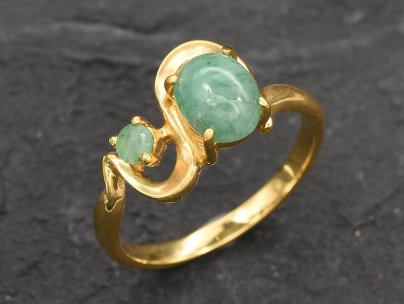 Gold Emerald Ring, Vintage Emerald Ring, Natural Emerald, Genuine Emerald Ring, May Birthstone, Boho Ring, Anniversary Ring, Gold Vermeil
