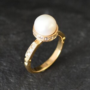 Gold Pearl Ring, Pearl Bridal Ring, Natural White Pearl, Pearl Engagement Ring, Gold Vermeil Ring, Vintage Pearl Ring, Gold Wedding Jewelry image 11