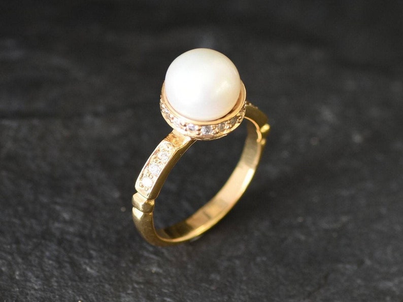 Gold Pearl Ring, Pearl Bridal Ring, Natural White Pearl, Pearl Engagement Ring, Gold Vermeil Ring, Vintage Pearl Ring, Gold Wedding Jewelry image 11