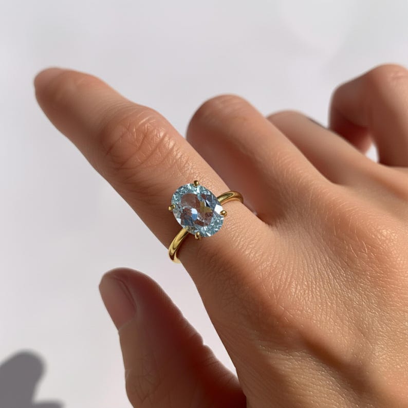 Gold Blue Topaz Ring, 3 Carat Oval Ring, Natural Blue Topaz, Vintage Ring, December Birthstone, Blue Topaz Ring, Blue Ring, Gold Vermeil
