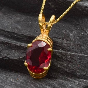 Gold Ruby Pendant, Created Ruby, Antique Necklace, Red Ruby Pendant, Vintage Pendant, Ruby Anniversary Gift, Dainty Pendant, Gold Vermeil