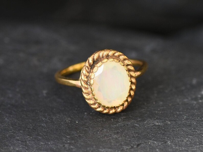 Gold Opal Ring, Ethiopian Opal Ring, October Birthstone, Victorian Ring, Fire Opal Ring, Rainbow Opal Ring, Genuine Opal Ring, Gold Vermeil image 7