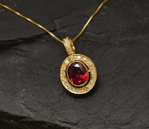 Ruby Pendant Necklace 4mm Round Ruby 9K Yellow Gold