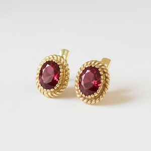Gold Ruby Earrings, Created Ruby, Vintage Earrings, Gold Plated Earrings, Red Ruby Studs, Red Oval Earrings, 6 Carat Earrings, Gold Vermeil