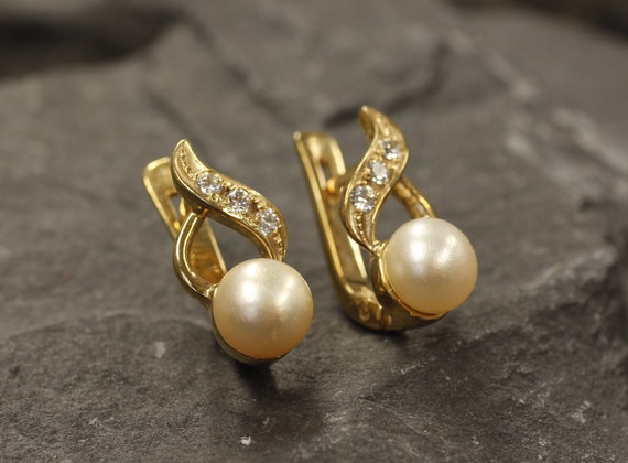 Gold Pearl Earrings Natural Pearl Antique Earrings June