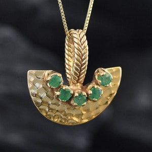 Gold Emerald Pendant, Natural Emerald Necklace, Crescent Pendant, Egyptian Pendant, Antient Pendant, Tribal Pendant, Gold Vermeil Necklace image 7