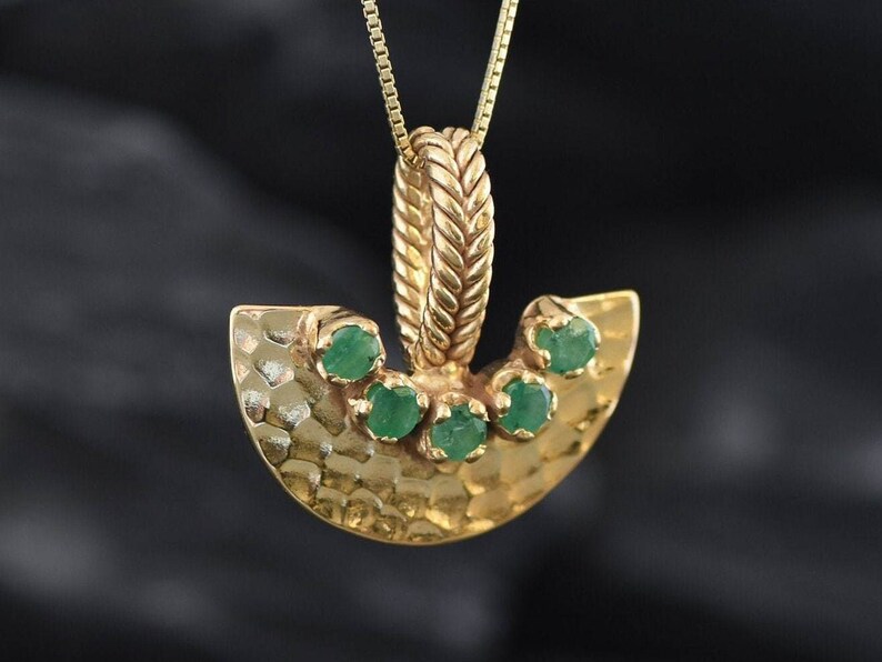 Gold Emerald Pendant, Natural Emerald Necklace, Crescent Pendant, Egyptian Pendant, Antient Pendant, Tribal Pendant, Gold Vermeil Necklace image 7
