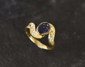 Gold Iolite Ring, Natural Iolite, Iolite Ring, Gold Solitaire Ring, Purple Iolite Ring, Purple Ring, Promise Ring, Dainty Ring, Vermeil Ring