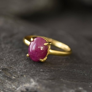 Gold Ruby Ring, Natural Ruby, 2 Carat Solitaire, Proposal Ring, July Birthstone, Simple Ruby Ring, Small Oval Ring, Gold Plated Vermeil Ring