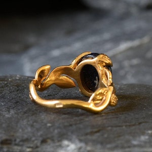 Gold Sandstein Ring, Blattgold Ring, natürlicher Sandstein, Gold Vintage Ring, Blumenring, Blauer Sandstein Ring, Galaxy Ring, Gold Vermeil Ring Bild 9