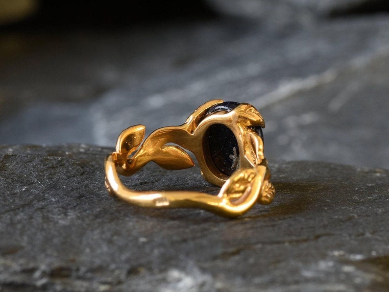 Gold Sandstein Ring, Blattgold Ring, natürlicher Sandstein, Gold Vintage Ring, Blumenring, Blauer Sandstein Ring, Galaxy Ring, Gold Vermeil Ring Bild 9