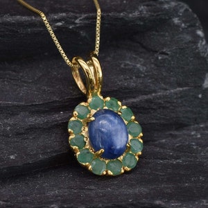 Kyanite Pendant, Gold Victorian Pendant, Gold Kyanite Pendant, Natural Kyanite, Natural Emerald, May Birthstone, Kyanite Necklace, 18K Gold image 10