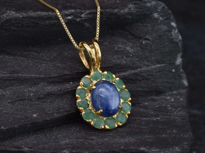 Kyanite Pendant, Gold Victorian Pendant, Gold Kyanite Pendant, Natural Kyanite, Natural Emerald, May Birthstone, Kyanite Necklace, 18K Gold image 10