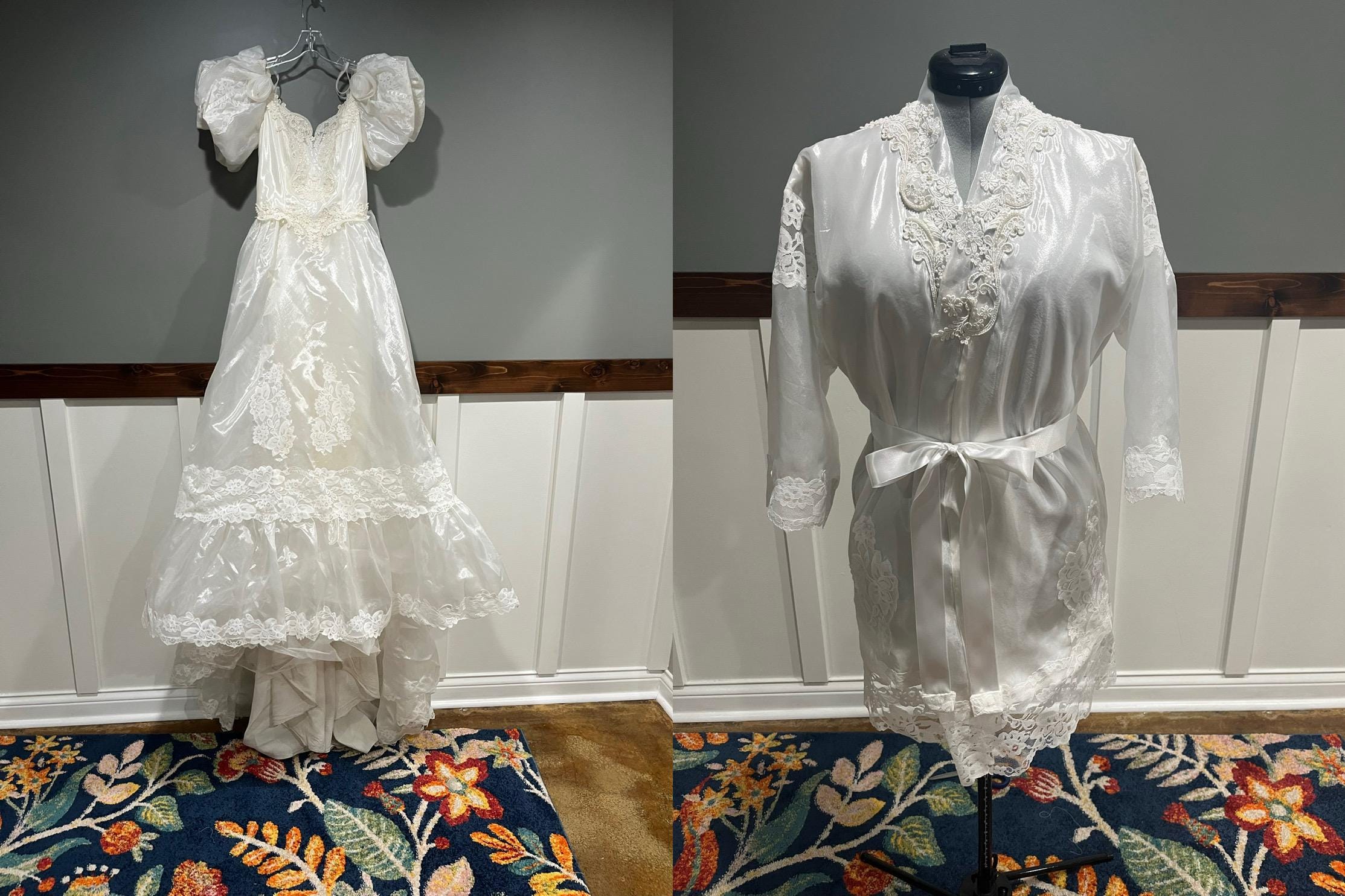 you cut up mom's wedding dress I chopped up my moms wedding dress , And its was 100% worth it!! , My mom came to me wondering if I wanted to use her wedding dress to make a unique getting ready robe for my special day. The robes