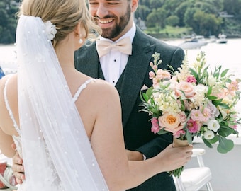 Pearl 3D flower veil, pearl bridal veil, long bridal veil, wedding veil, classic veil, pearl flower petal veil, long veil,  modern veil