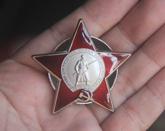 Medalha da Ordem Soviética da URSS | Proletários de todos os países, uni-vos! | Réplica da estrela vermelha do distintivo militar russo vintage retrô