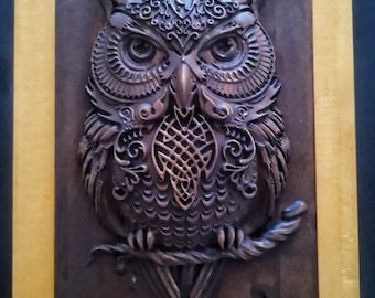 Wood Carving Panel Owl Handmade Wood Carving Home Decor Wall Decor Owl Wood Cherry Walnut