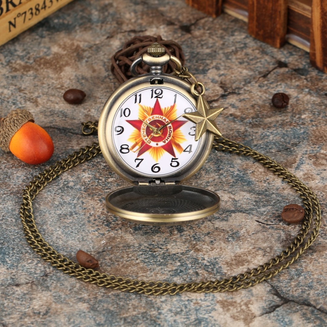 Vintage Soviet Pocket Watch Communist USSR Clock Necklace