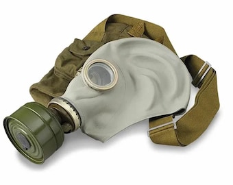 Vintage Bulgarian Russian New Gas Mask Kit + filter + bag, Gray, Bulgarian Civilian Gas Mask Retro New Set Kit