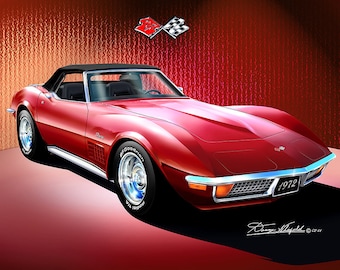 Chevrolet Corvette Art Prints By Danny Whitfield  | 1972 | C3 Corvette Convertible Comes in 8 different exterior colors