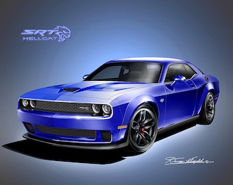 2018 Challenger Hellcat Art Print: Automotive Wall Art, Muscle Car