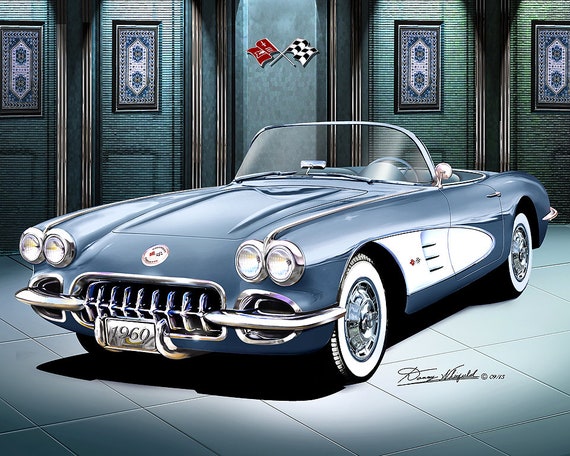 1960 Corvette C1 Convertible Art Print: Car Enthusiast Wall Decor