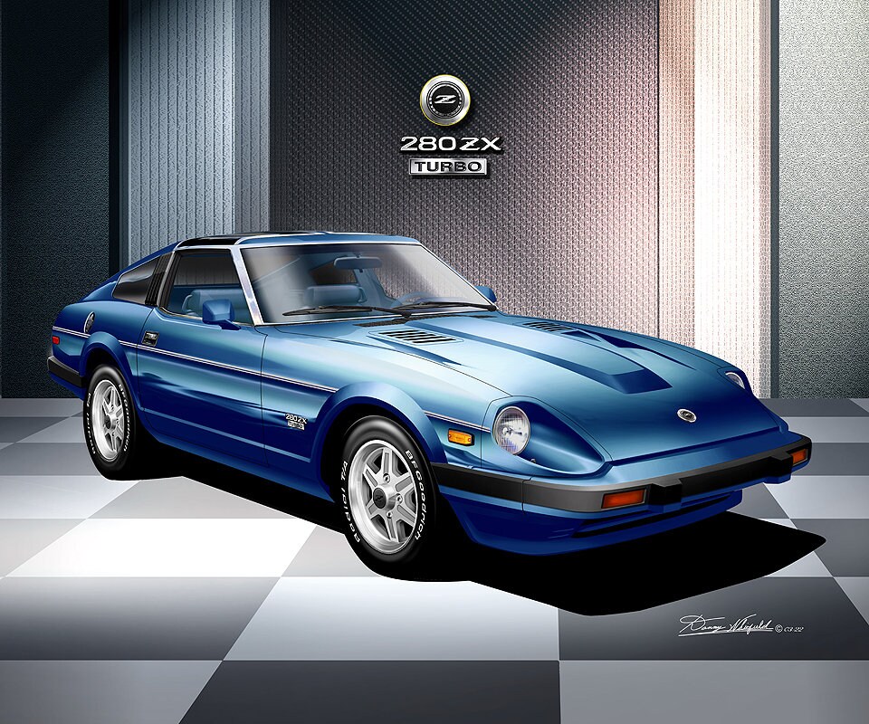 vintage 80s ia Okeeffe オリジナルポスター 1982 Datsun 280 ZX Turbo Art Print: Vintage Car Poster, (5-10
