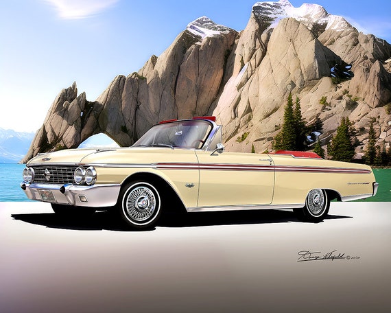 1962 Ford Galaxie 500 XL & Sunliner Art Print: Wire Wheels, Car